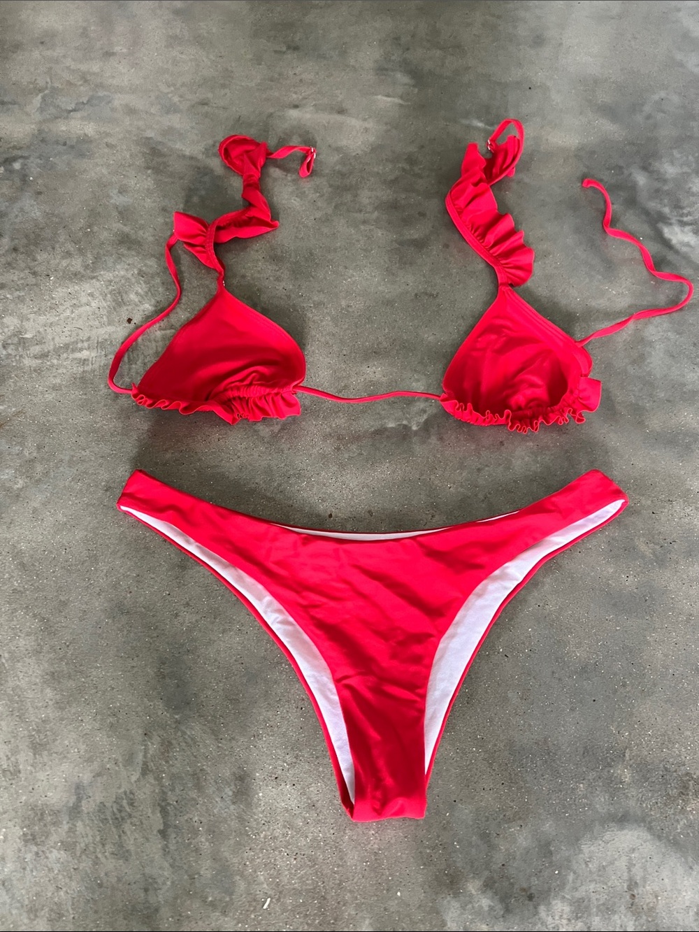 Red Ruffled Triangle Bikini Set - Picture 1 of 3